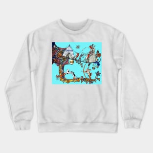 WEIRD MEDIEVAL BESTIARY WAR Between Dogs and Killer Rabbits in Blue Turquoise Crewneck Sweatshirt